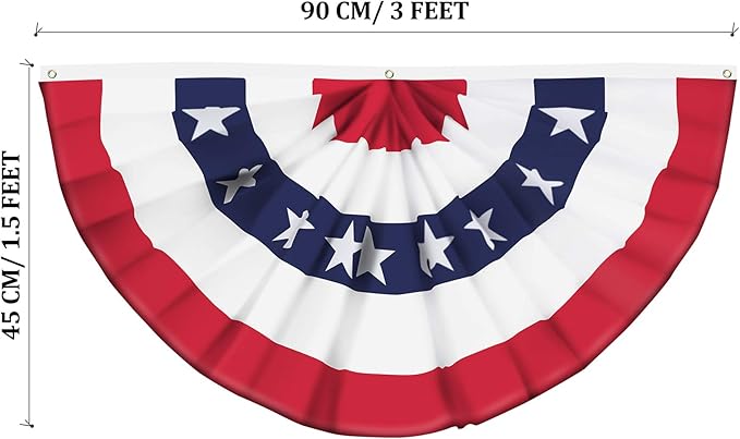 USA Pleated Fan Flag American US Bunting Flag Patriotic Half Fan Banner Flag with Canvas Header and Brass Grommets for 4th of July Memorial Day Indoor Outdoor Decoration (5, 1.5x3 Feet)