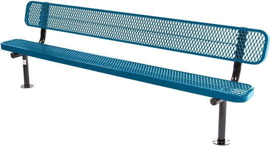 Coated Outdoor Furniture Heavy-Duty Outdoor Bench Thermoplastic Coated, Expanded Metal, Commercial-Grade Seating, Made in America (Surface with Back, 8 Ft, Light Blue)