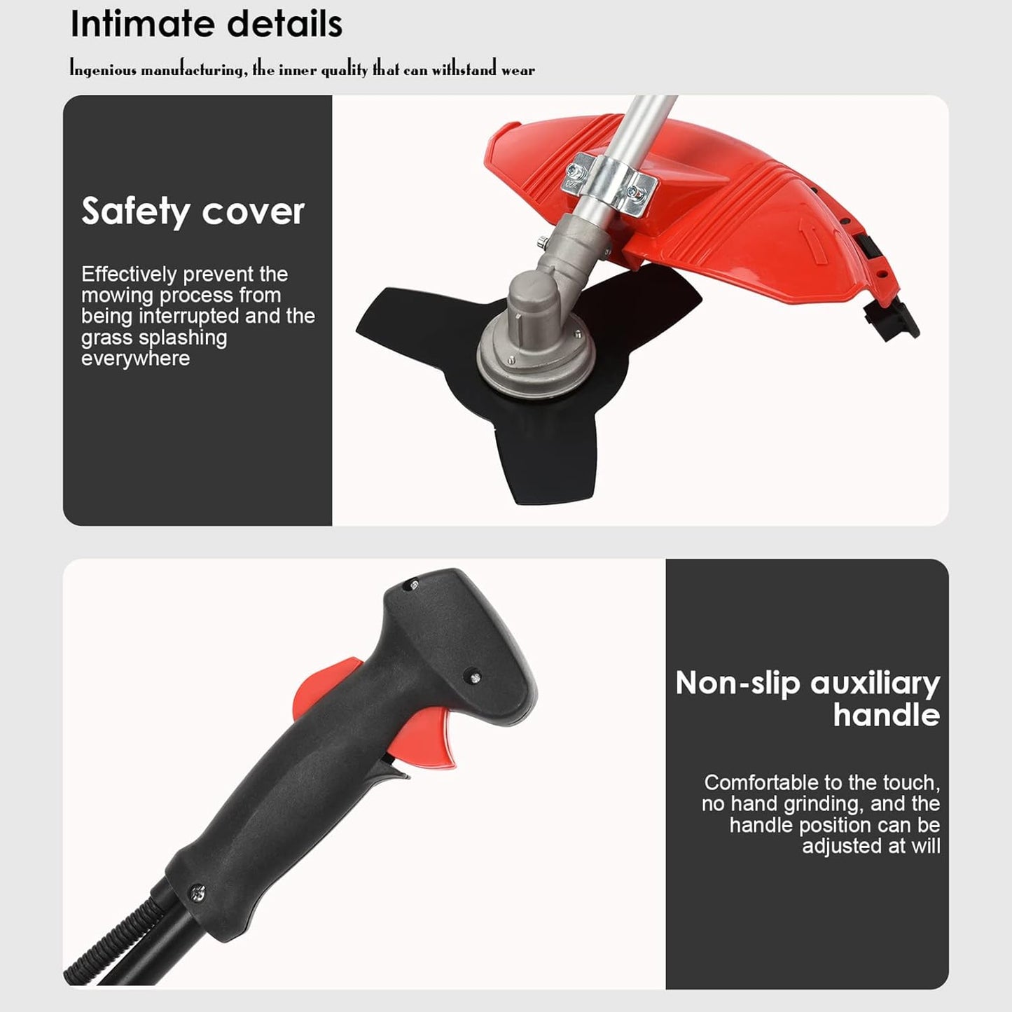 Gas Weed Wacker Cordless 2 in 1 String Trimmer, 52cc 2 Cycle Weed Eater with Anti-Slip Handle Brush Cutter Garden Tools Edger Lawn Tool (Red)