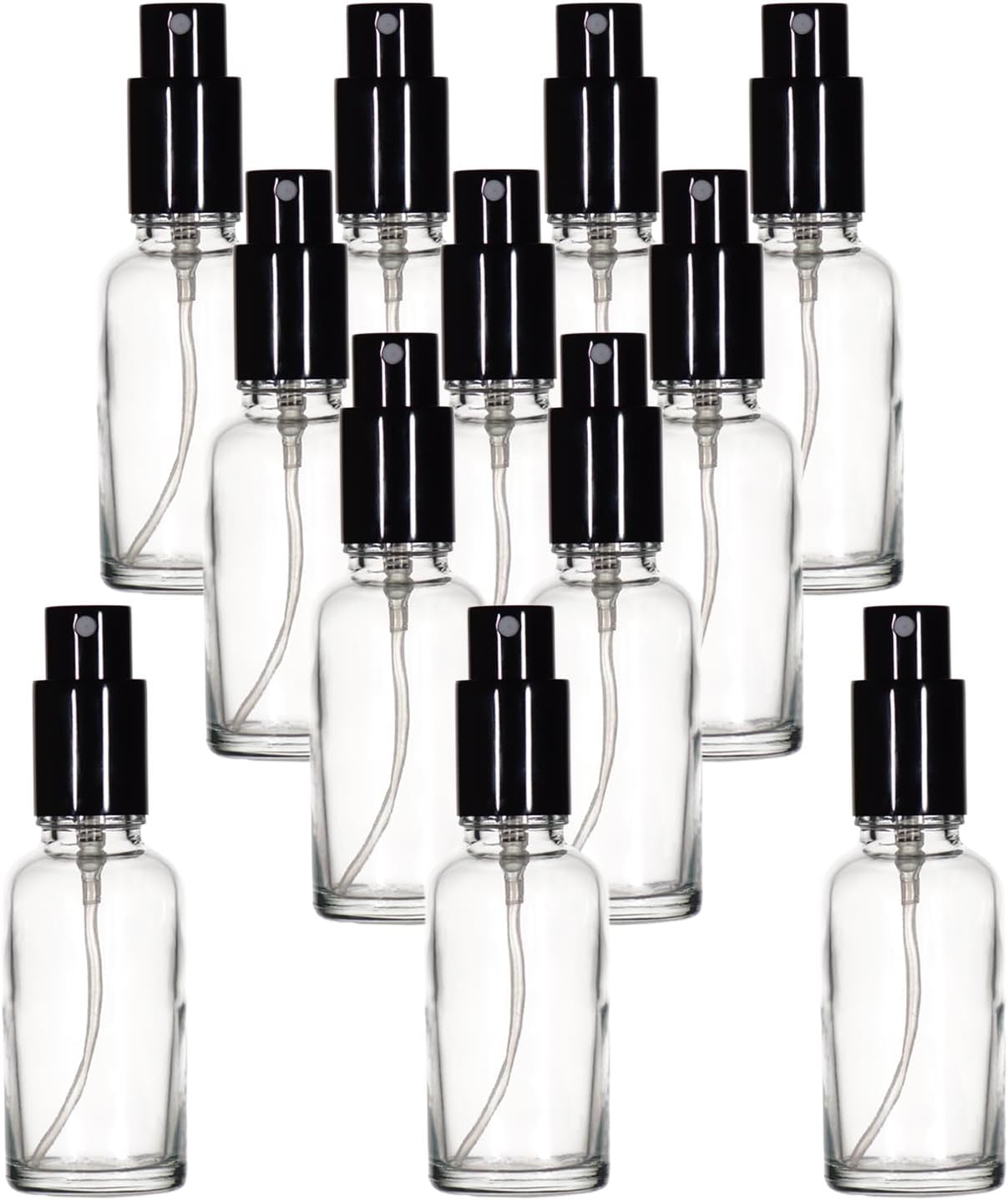 YIZHAO Clear Glass Spray Bottles 1oz, with Small Fine Mist Spray, Metal Cap, Refillable for Essential Oil,Travel,Cleaning,Perfume,Aromatherapy,Makeup – 12 Pcs
