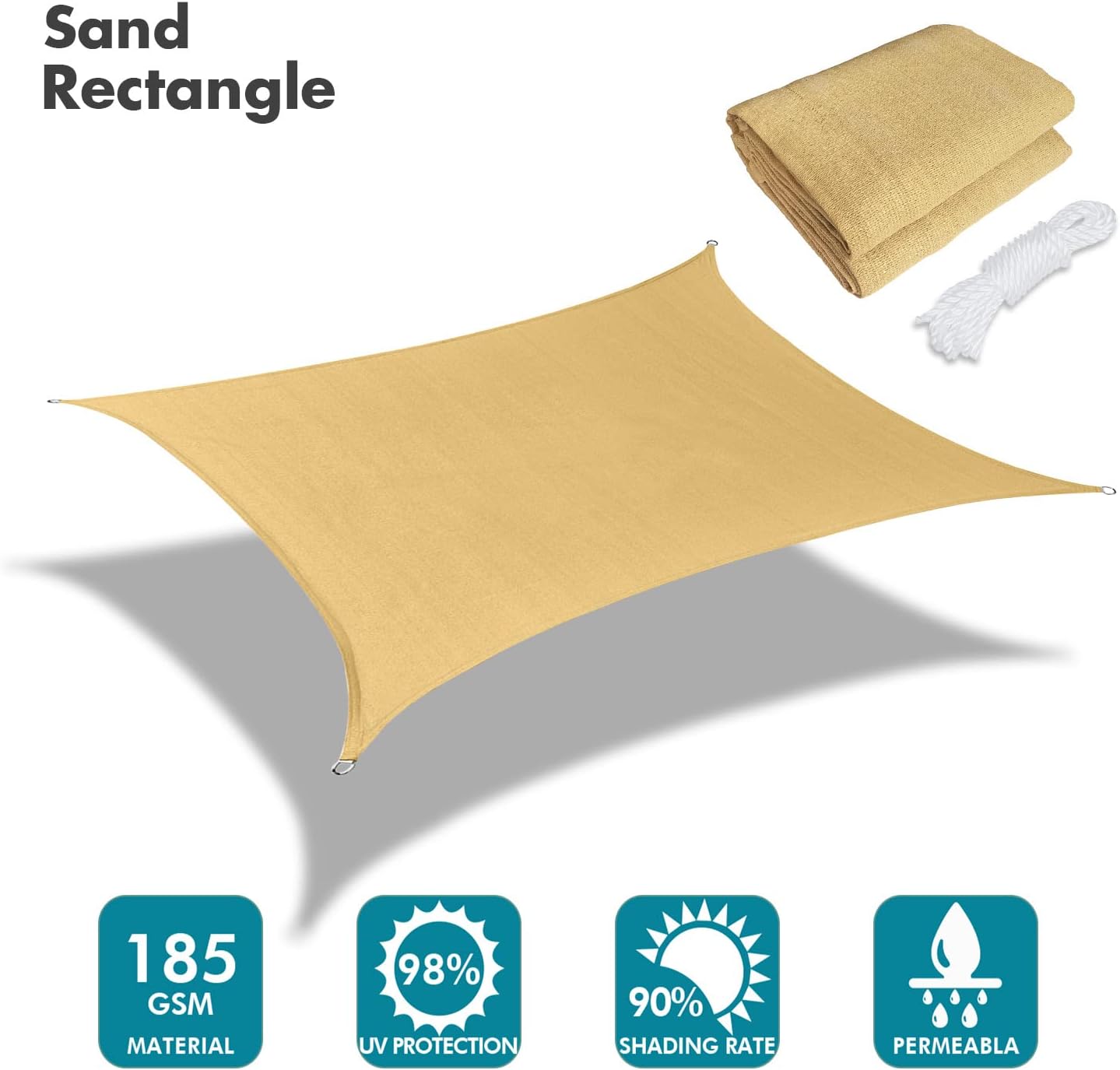 KANAGAWA 10'X10' Sand Custom Size Sun Shade Sail Square UV Block Canopy Cover for Patio Backyard Lawn Garden Outdoor (Customized Available)