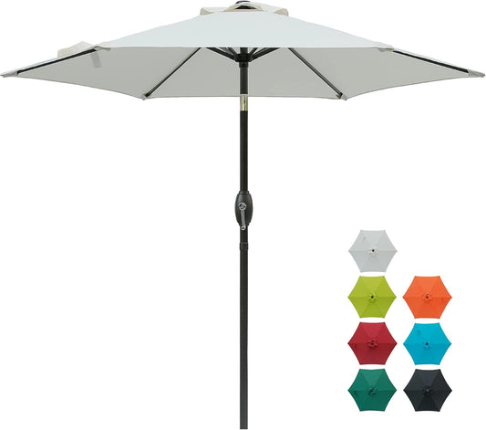 Aok Garden 7.5 ft Patio Umbrella Outdoor Market Umbrella Tilt Button and Crank 6 Ribs for Deck Lawn Pool& Backyard