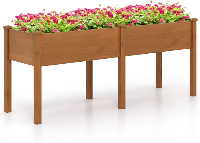 Giantex Raised Garden Bed, Elevated Wood Planter Box with Drain Hole, Gardening Planter Raised Bed for Planting Vegetables Flowers Succulents Herbs, 73" Lx23 Wx30 H