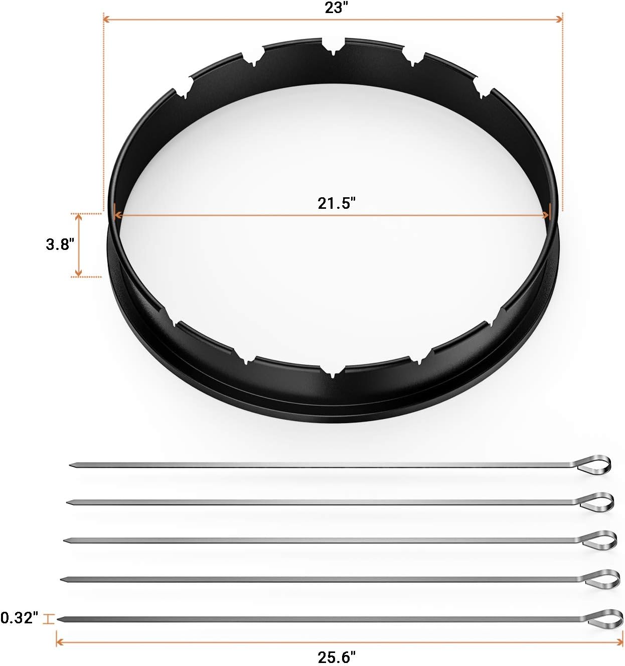 only fire Rotisserie Ring with Kabob Skewer Set for Weber 22 1/2 Inch Kettle and Other Similar Kettle Charcoal Grills