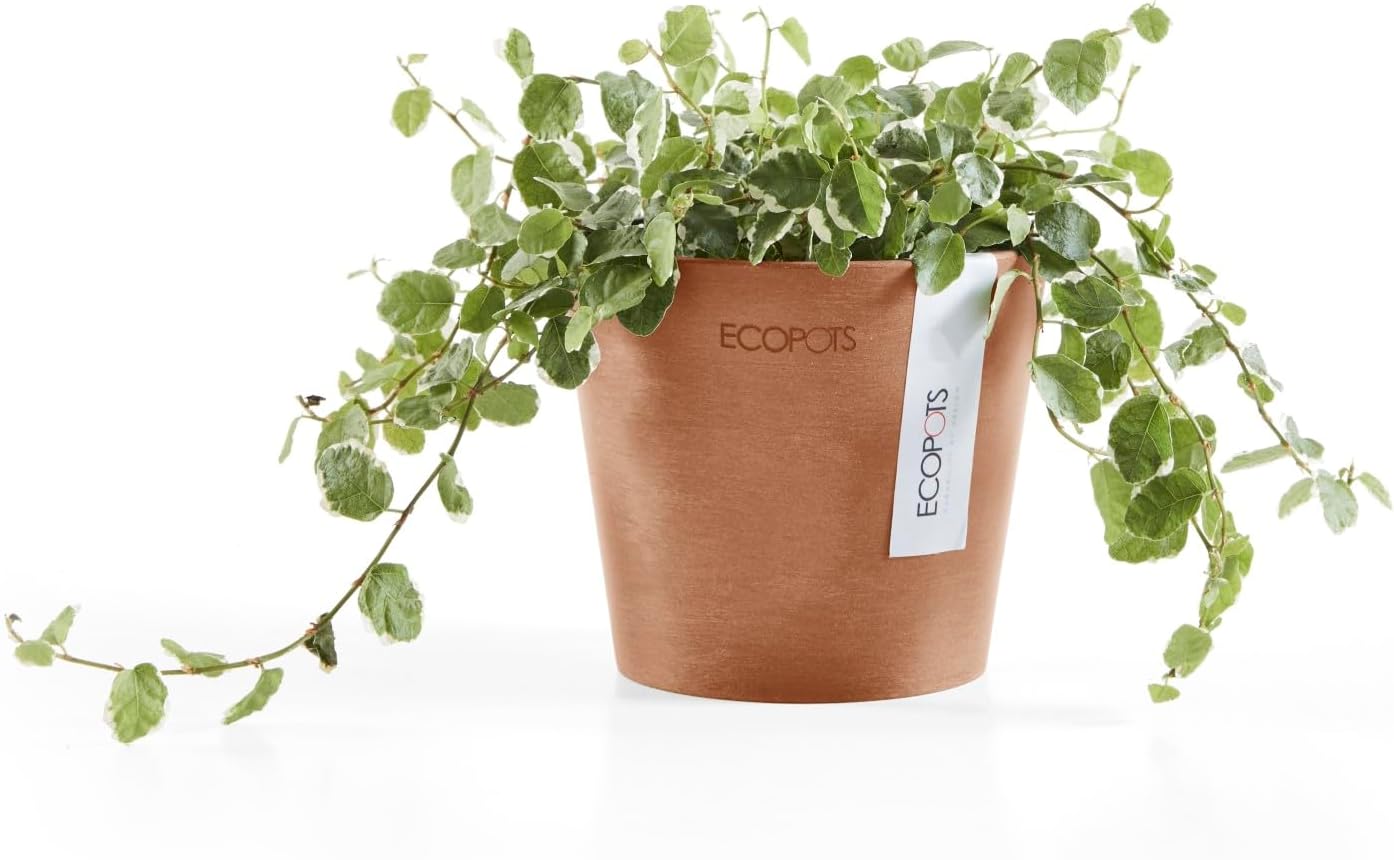 Ecopots Amsterdam Mini Durable Modern Round Recycled-Based Composite Flower Pot Planter, Terracotta Color, 4"