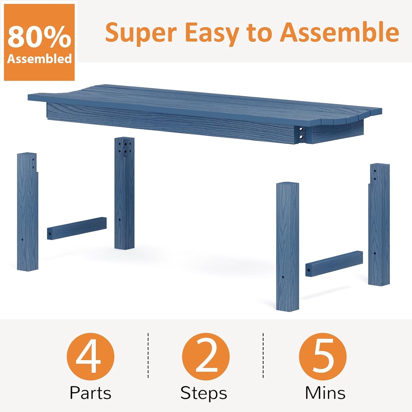 Outdoor Bench, 2-Person Patio Backless Bench Holds up to 800lbs, Weatherproof Garden Bench That Never Rot and Fade, Suit for Backyard, Porch, Patio, Deck and Entryway (Blue)