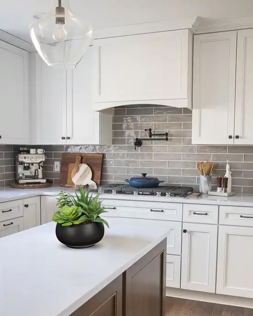 Fake Plants Artificial Succulents in Pots Faux Succulent Arrangement Potted Plant with Black Ceramic Pot for Home Decor Modern Office Desk Bathroom Shelf Living Room Indoor & Outdoor Decoration