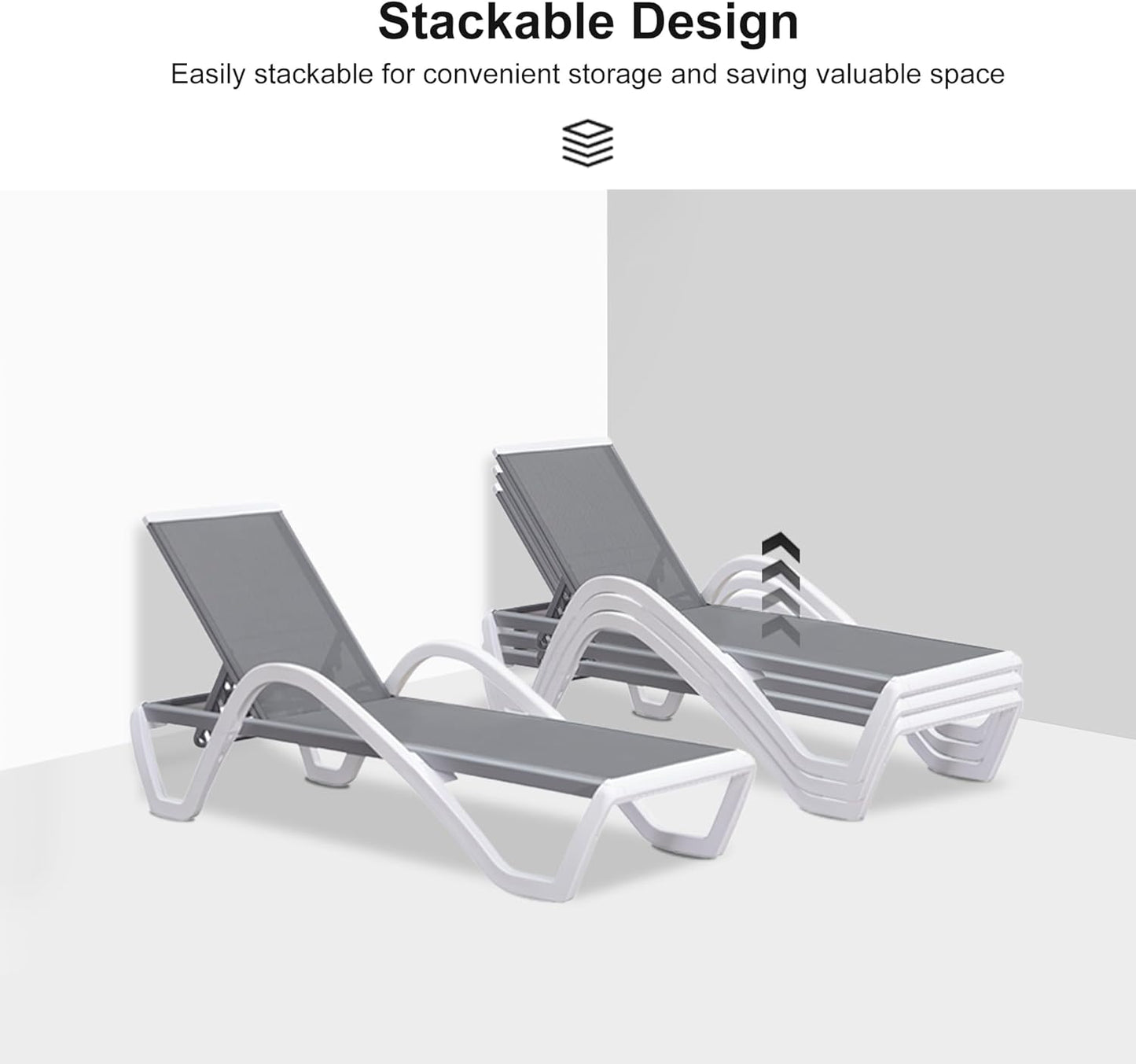 PURPLE LEAF Patio Chaise Lounge Chair Set Outside Aluminum Plastic Stackable Tanning Chairs with Armrests and Side Table for Pool Sunbathing Beach Deck Outdoor Lounger, Light Gray