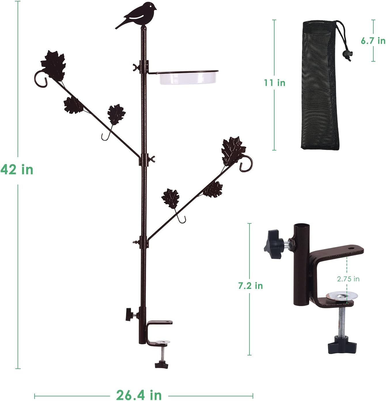 Urban Deco Deck Pole Porch Multi-Hook Bird Feeder Hooks for Deck Kit with Feeder Polyester and with 2 Adjustable Branches and Plastic Water Bowl