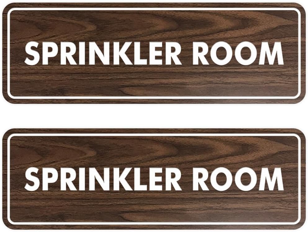 Signs ByLITA Standard Sprinkler Room Sign (Walnut) - Small 2 Pack