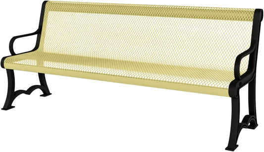 Coated Outdoor Furniture Heavy-Duty Outdoor Bench Thermoplastic Coated, Expanded Metal, Commercial-Grade Garden Bench, Made in America (Portable with Back, 4 Ft, Textured Sand)