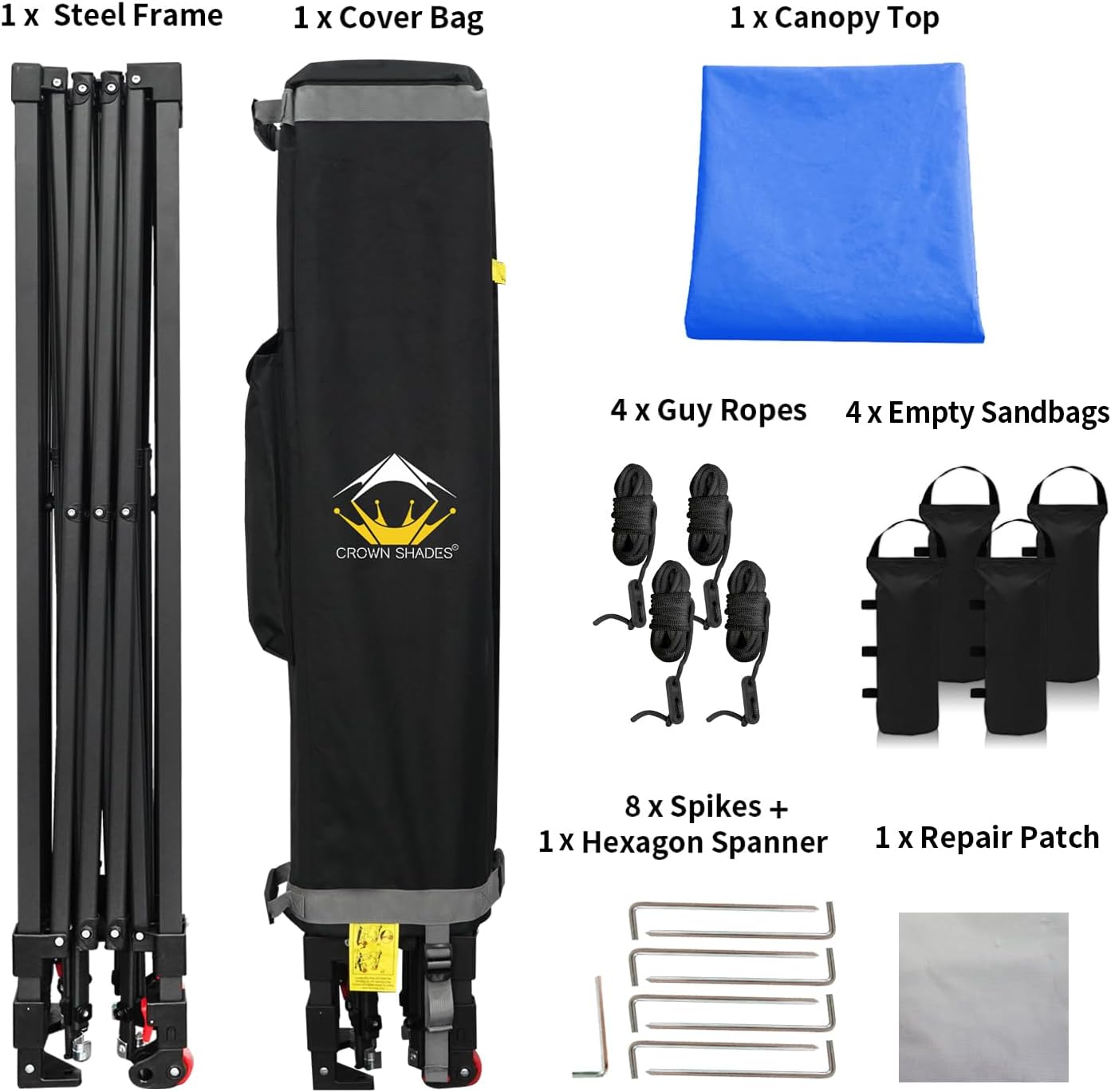 CROWN SHADES 10x10 Pop Up Canopy Tent - Patented Center Lock One Push Instant Outdoor Canopy Beach Tent with STO-N-Go Bag 8 Stakes & 4 Sand Bags，Blue