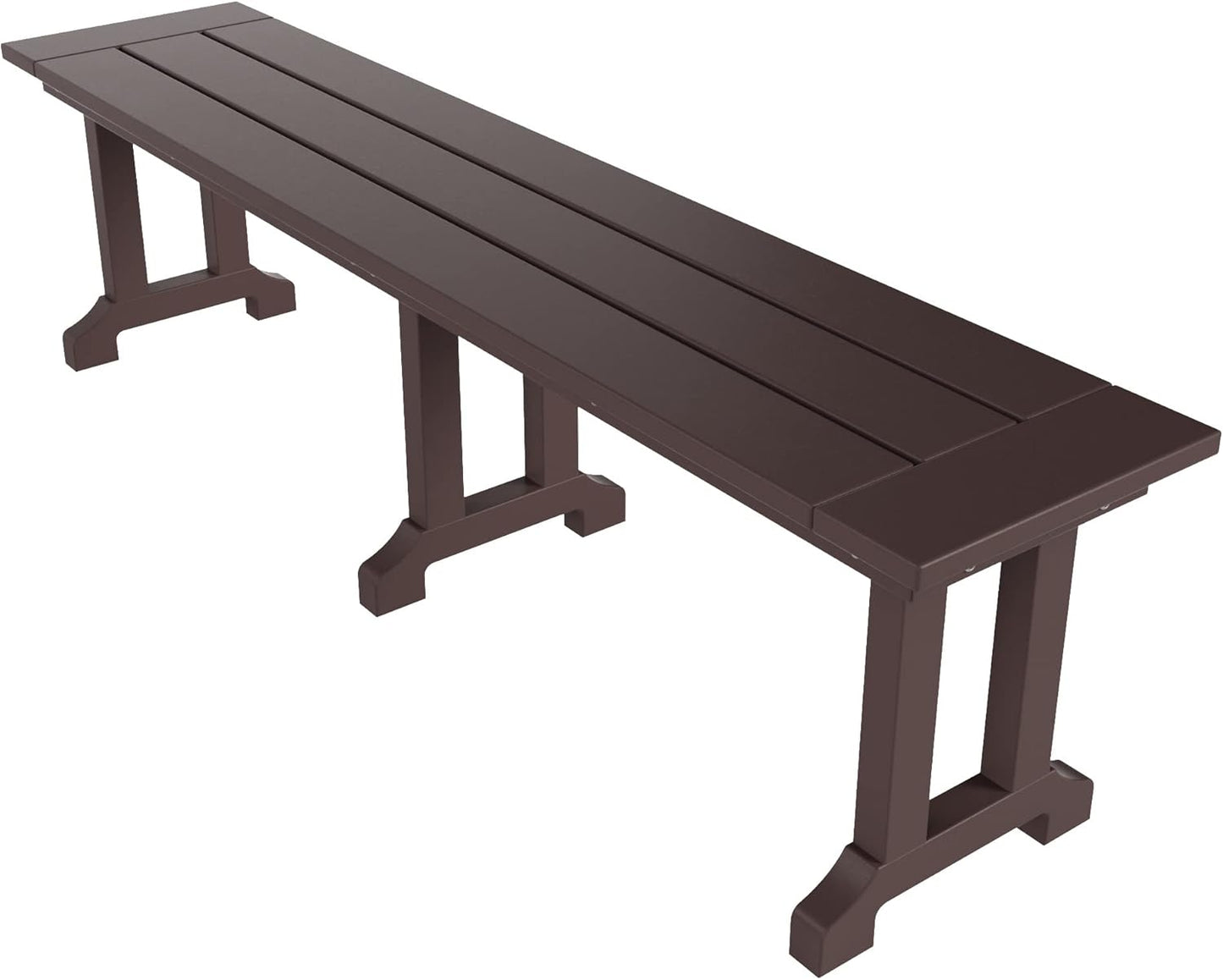 WestinTrends Malibu 65" Outdoor Dining Bench, All Weather Resistant Poly Lumber Patio Garden Bench Trestle Long Bench for Both Outdoor and Indoor, Dark Brown