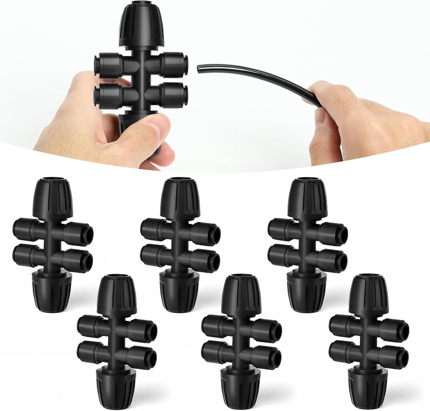 6 Packs 1/2''to 1/4''Barbed Tee,Drip Irrigation Fittings for 6-Way Connector