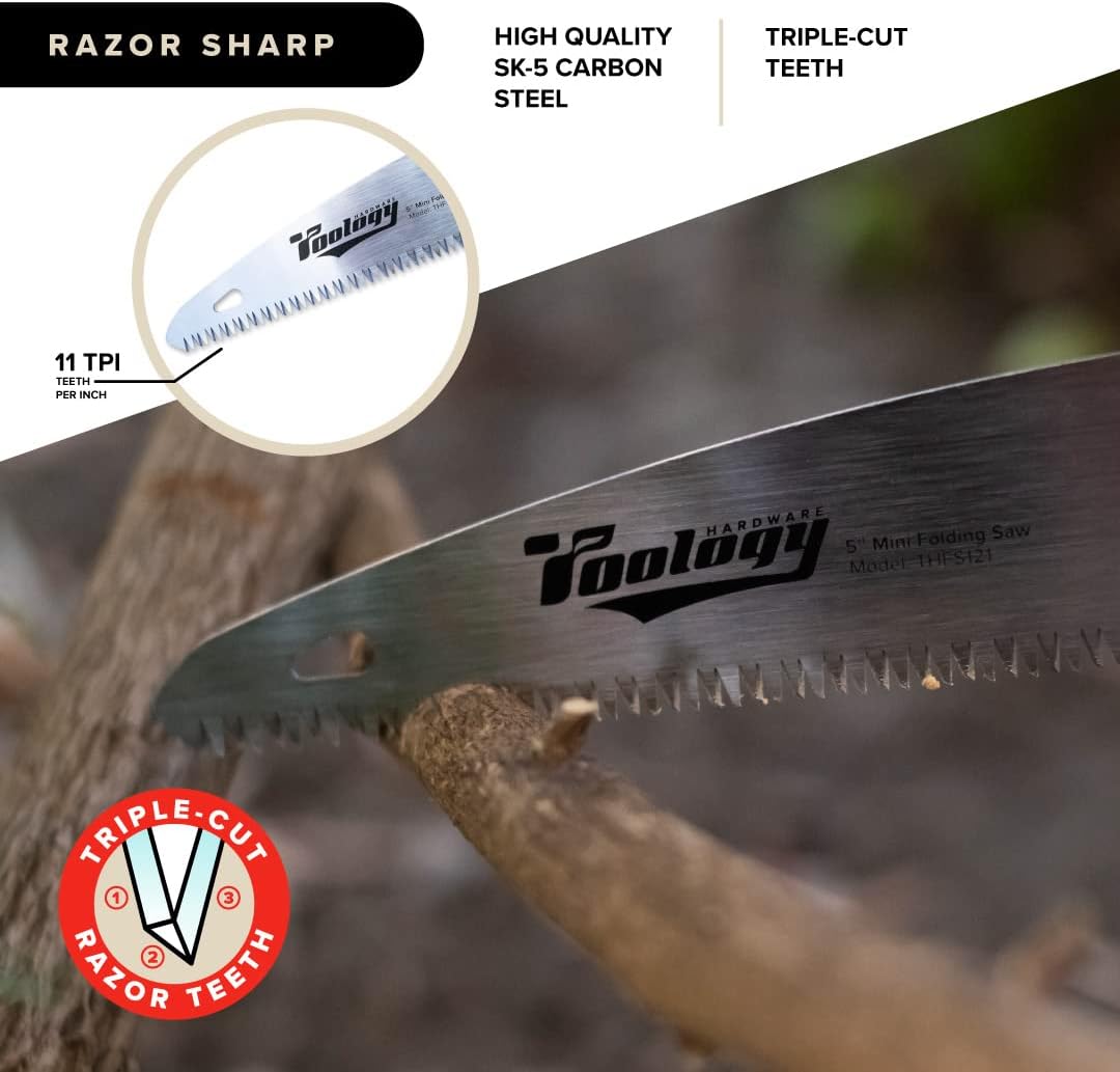 5" Folding Hand Pruning Saw for Gardening, Camping, Wood/Tree Cutting, Made with Heavy Duty SK-5 Steel (Black)