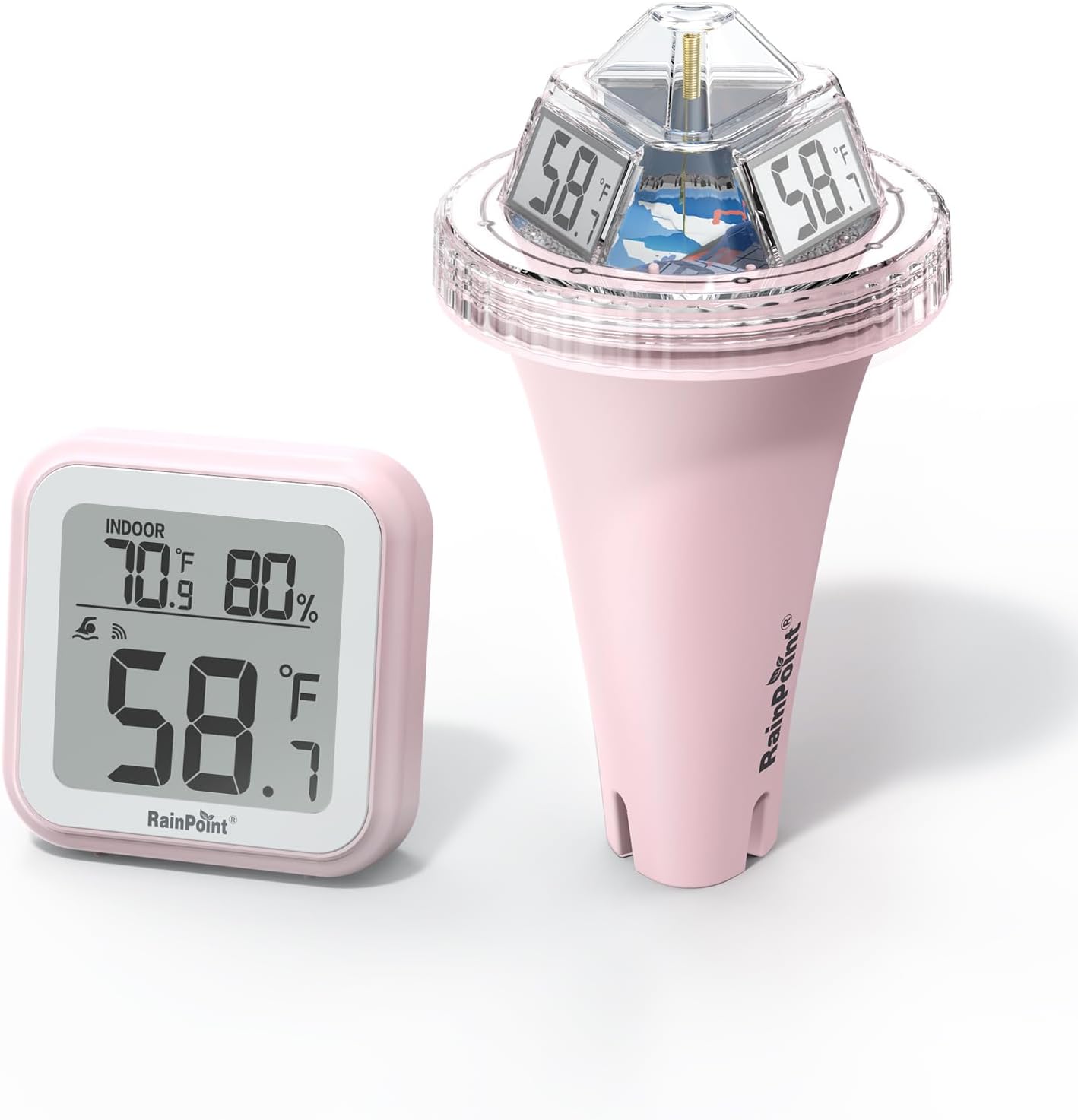 RAINPOINT Anti-Fog 360° Reading 3 Large Letters Displays Wireless Digital Pool Thermometer Floating,Dual-Layer IP68 Waterproofing Remote Temperature Monitor Easy Read Hot Tub SPA Inflatable Pool-Pink
