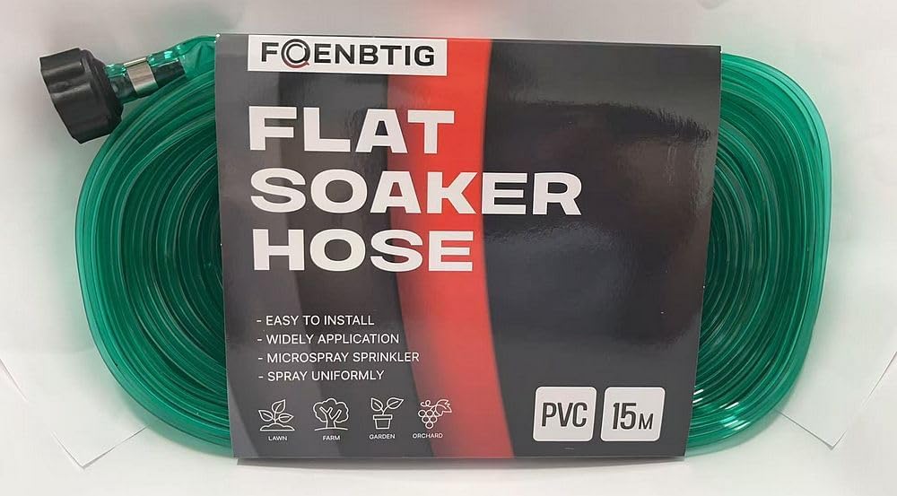 PVC Flat Soaker Hose drip Garden Vegetable Water Hose Irrigation Spray Hose Double Connector with Holes (50FT)