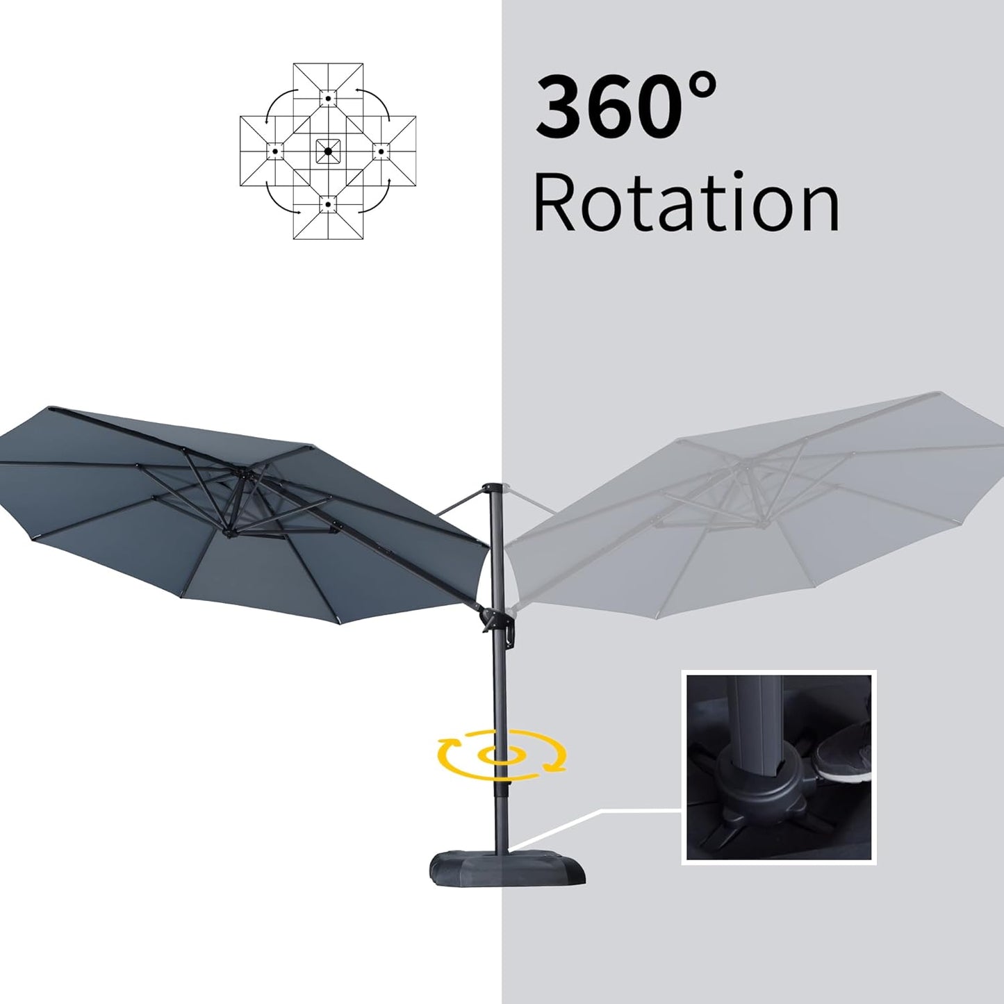 PURPLE LEAF 11 Feet Patio Umbrella Outdoor Cantilever Round Umbrella Aluminum Offset Umbrella with 360-degree Rotation for Garden Deck Pool Patio Light Grey