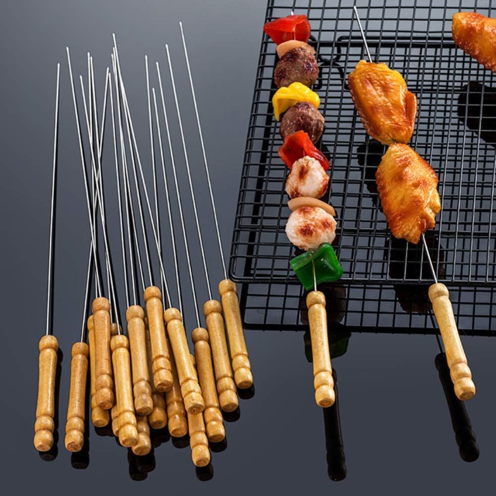 HAKSEN 12 PCS Barbecue Skewers with Wood Handle Marshmallow Roasting Sticks Meat Hot Dog Fork Best for BBQ Camping Cookware Campfire Grill Cooking, Stainless Steel,11.7 Inches(Including Handle)