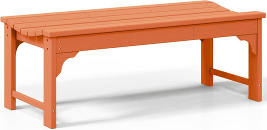 Outdoor Benches Weatherproof, All Weather Resistant Park Bench Poly Lumber Backless Garden Bench Seat for Entryway Front Porch, Orange