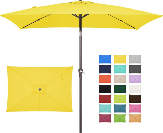 JEAREY 6.5x10 ft Rectangular Patio Umbrellas Outdoor Market Umbrella with Push Button Tilt and Crank, Rectangle Table Umbrella 6 Sturdy Ribs UV Protection for Pool Garden Backyard Deck, Yellow