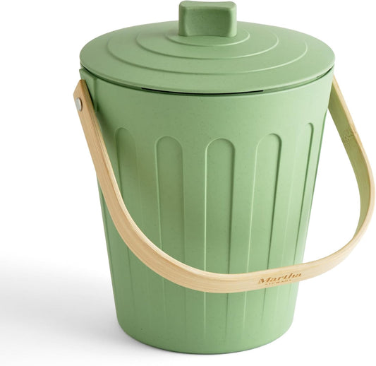 Martha Stewart Indoor Compost Bin | Countertop Composting Bucket for Kitchen | .7 Gallon Capacity | Includes Filter | Plant Based Materials | Sage Green