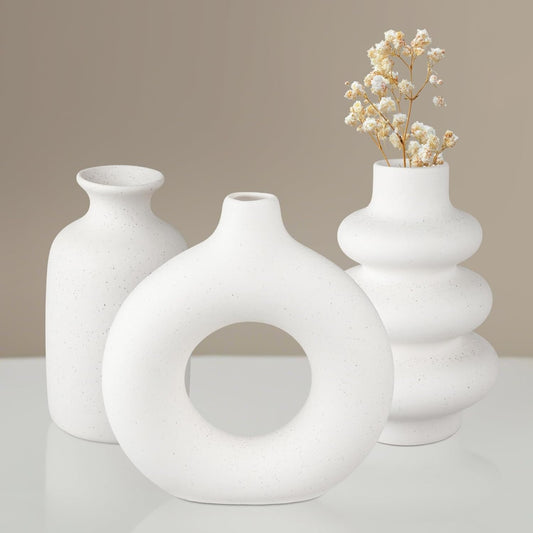 Ceramic Vase Set of 3, Small Flower Vase for Home Decor, Decorative Vases for Pampas Grass & Dried Flowers, Living Room, Bedroom, Bathroom, Shelf Centerpiece Table Decorations