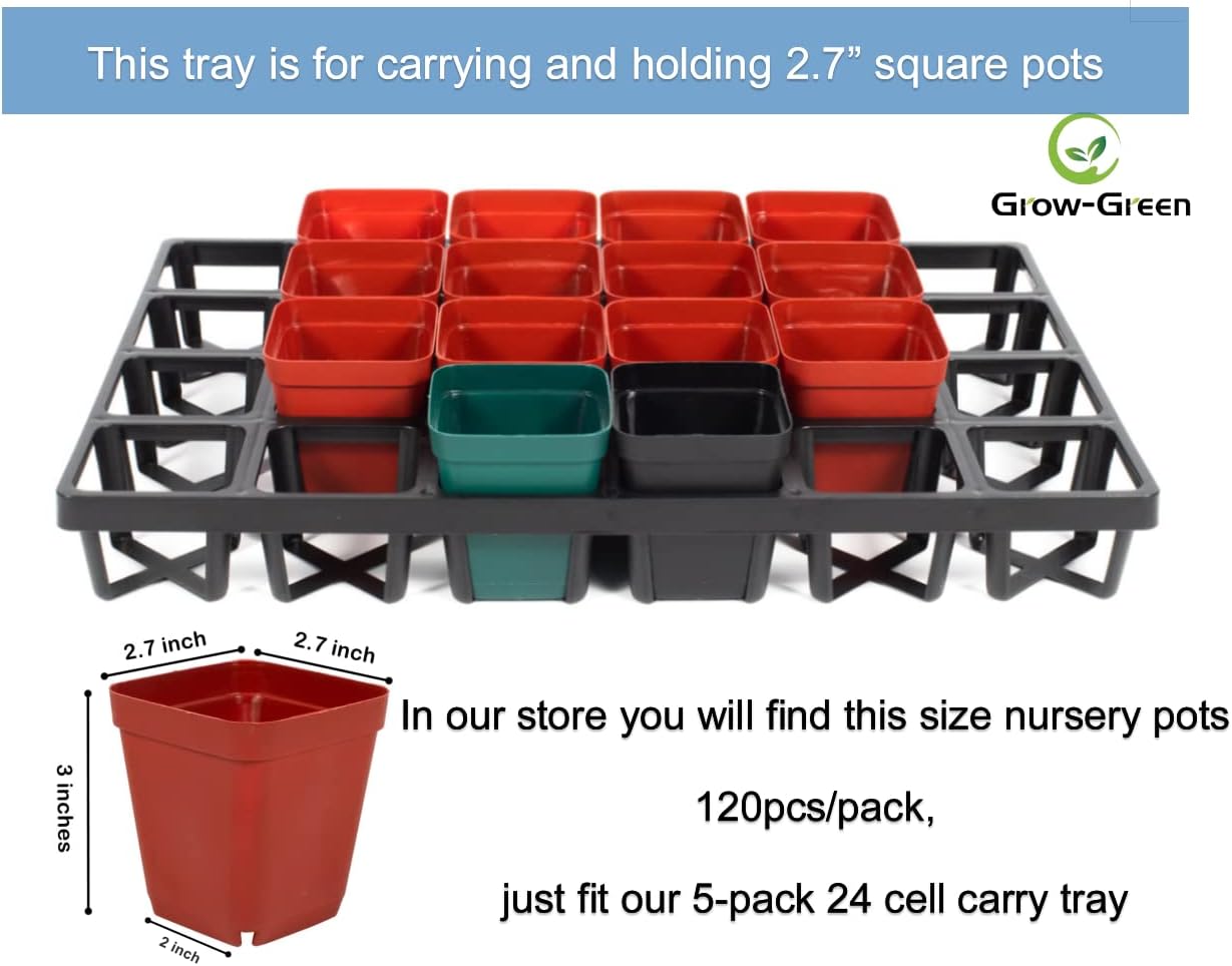 Square Nursery Pot Tray with 24 Cells, 5 Pack Plant Trays for Pots, Flower Pot Moving Tray, Plastic Planting Tray for Carrying Small Plant Pots(120 Cells in Total