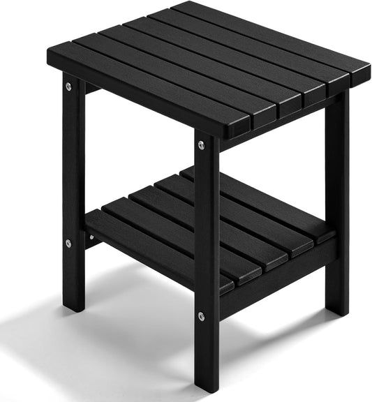 PASAMIC 2-Tier Adirondack Square Side Table, 17" HDPE Outdoor Side Tables, Weather Resistant End Table for Patio, Backyard, Pool, Indoor Companion, Beach, Easy Maintenance (Black)