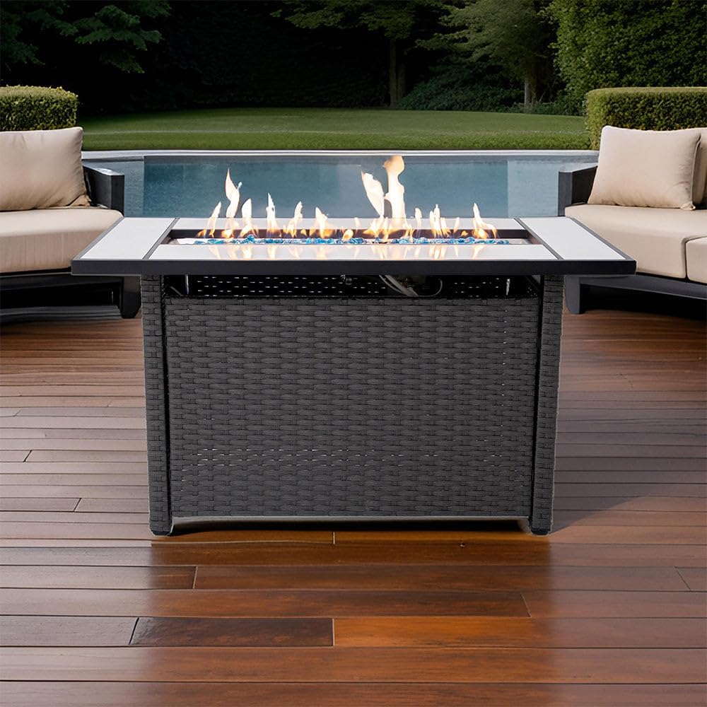 Tirana Propane Fire Pit Table 45" Outdoor Firepit 50,000 BTU Firepits for Outside with Lava Rocks and Removable Lid Metal Fire Pit Outdoor Fireplace Propane Fire Pits for Outside CSA Certified