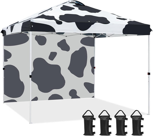 EAGLE PEAK Pop Up Canopy Tent with 1 Sidewall, Easy Setup Event Tent, Outdoor Sun Shade, Wheeled Carry Bag, Stakes and Guy Ropes, Instant Canopy 10x10, Cow Print