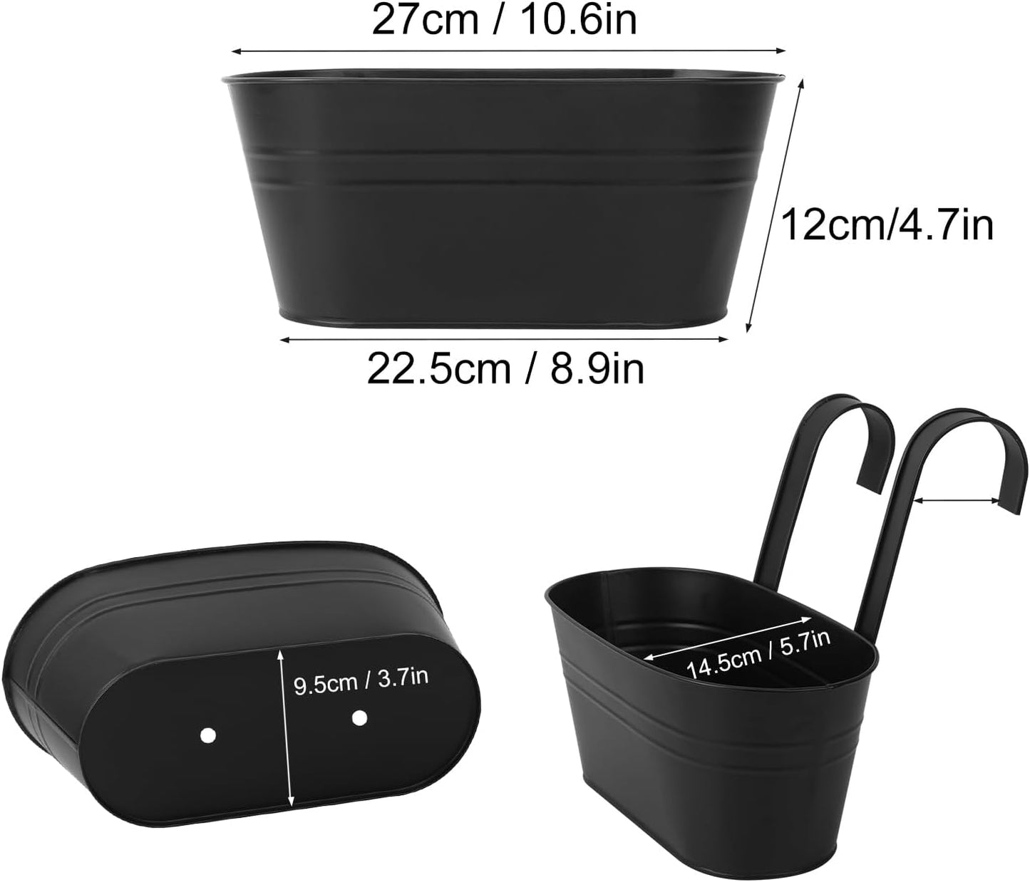 6 Pack Metal Railing Planter for Outdoor Plants, BlackIron Railing Planters, Metal Window Hanging Flower Pots for Balcony, Fence, and Patio Railings, Garden Decor with Drainage Holes