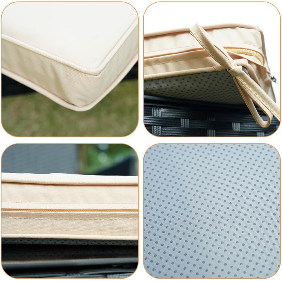 3-Pack Outdoor Patio Furniture Replacement Cushion Set–High-Elastic Sponge Cushions Fit 4-Piece Wicker Rattan Sofa, Loveseat & Chairs, 36x18x2 & 18x18x2, Waterproof, Fade-Resistant (Khaki)