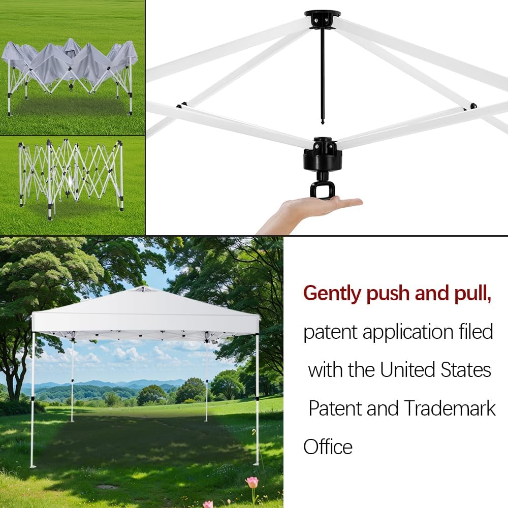 10x10 Pop Up Canopy,Event Tent – One-Person Setup, Waterproof & UV-Blocking, Heavy-Duty Steel Frame, Wheeled Bag & Sandbags – Outdoor Shade for Beach, Camping, Backyard, Tailgate (White)