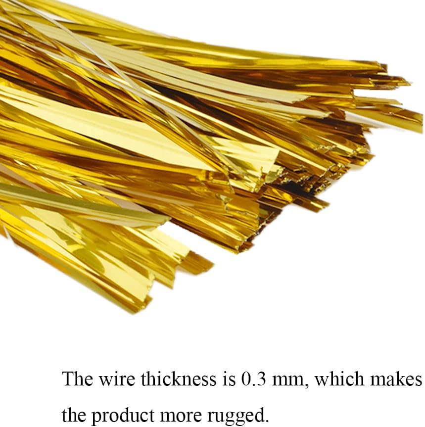 HAHIYO 300Pcs 8inches Gold Metal Twist Ties Bread Candy Coffee Bag Ties Plant Garden Twist Ties for Cellophane Treat Bags Gift Wraping Bags Plastic Bags Halloween Party Cake Present Art Crafts