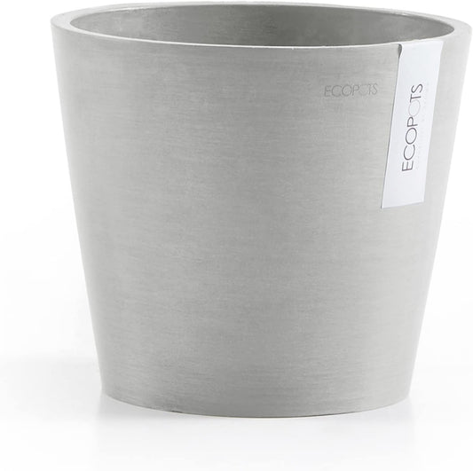 Ecopots Amsterdam Durable Modern Round Indoor/Outdoor Recycled-Based Composite Flower Pot Planter, White Grey, 8"