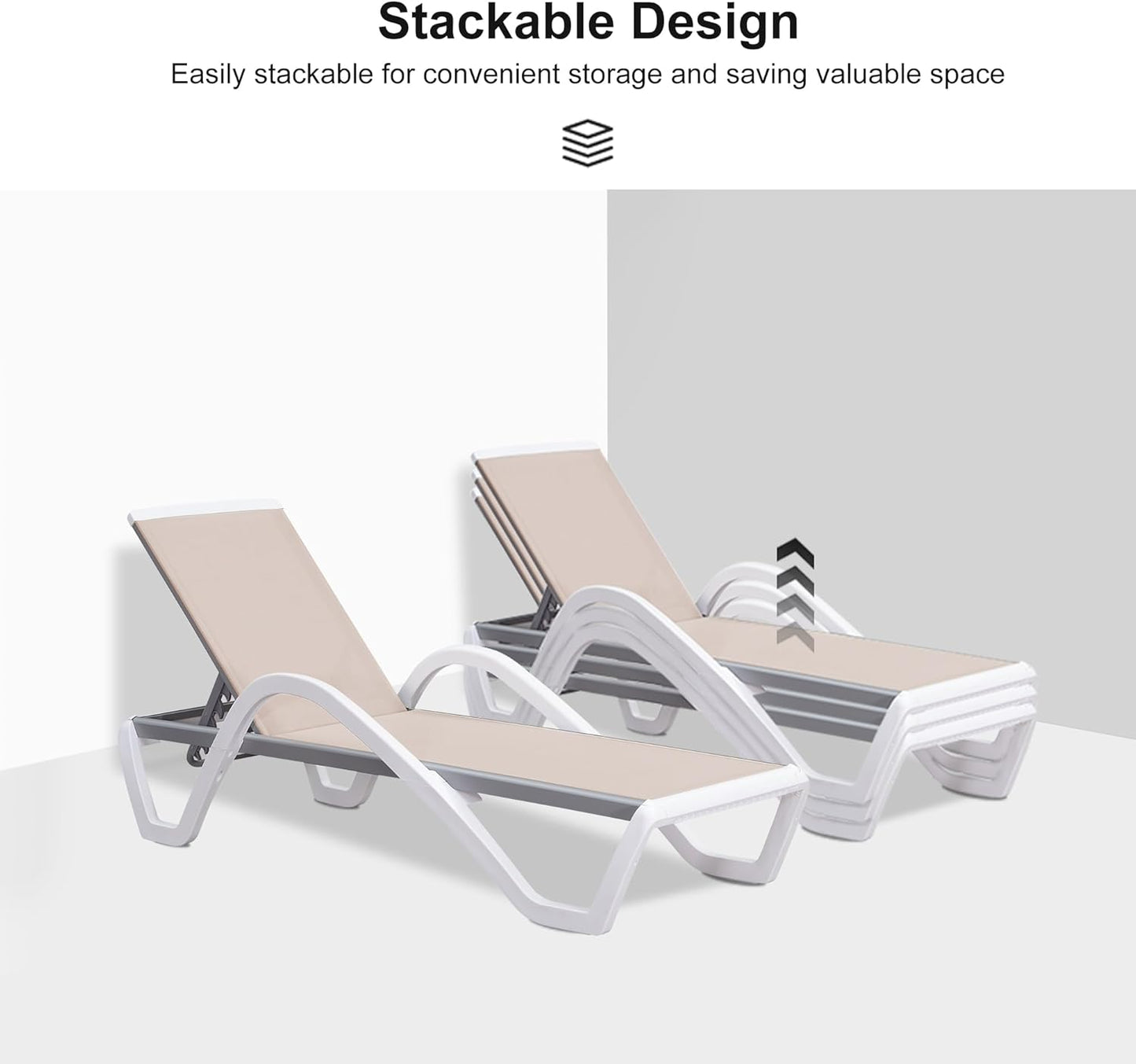 PURPLE LEAF Patio Chaise Lounge Chair with Armrests Outside Aluminum Plastic Stackable Tanning Chairs for Pool Sunbathing Beach Deck Outdoor Lounger, Beige