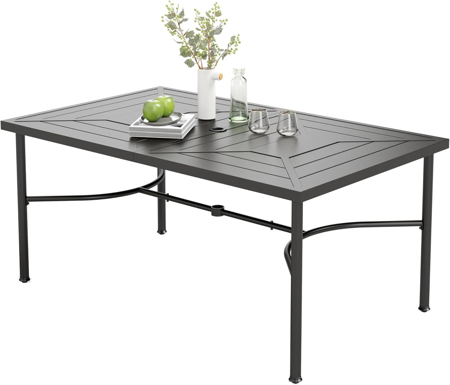 Outdoor Patio Dining Table for 6, 64" x 39" Rectangular Metal Patio Dining Table with Umbrella Hole for Garden, Backyard and Porch