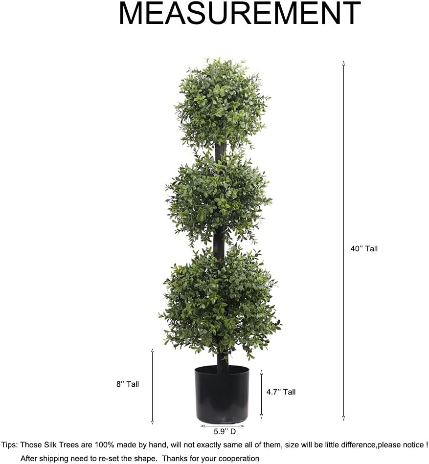 38''T Artificial Boxwood Topiary Triple Ball Outdoor Potted Plants Anti-UV Front Door Decor 2Pack