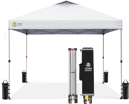 CROWN SHADES 12x12 Pop Up Canopy Outside Canopy, Patented One Push Tent Canopy with Wheeled Carry Bag, Bonus 8 Stakes and 4 Ropes, White