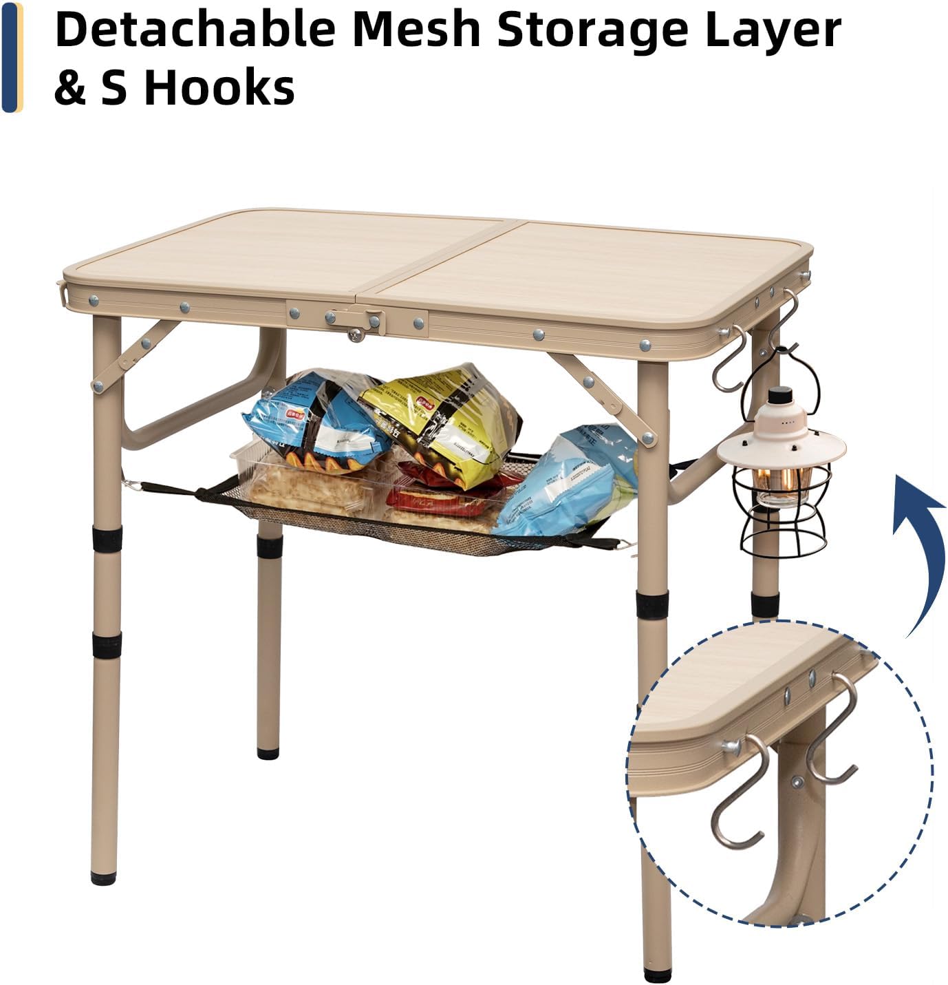 Small Folding Table 2FT Camping Table 3 Adjustable Height Lightweight Portable Aluminum Mini Foldable for Picnic Beach Indoor Outdoor, Yellow