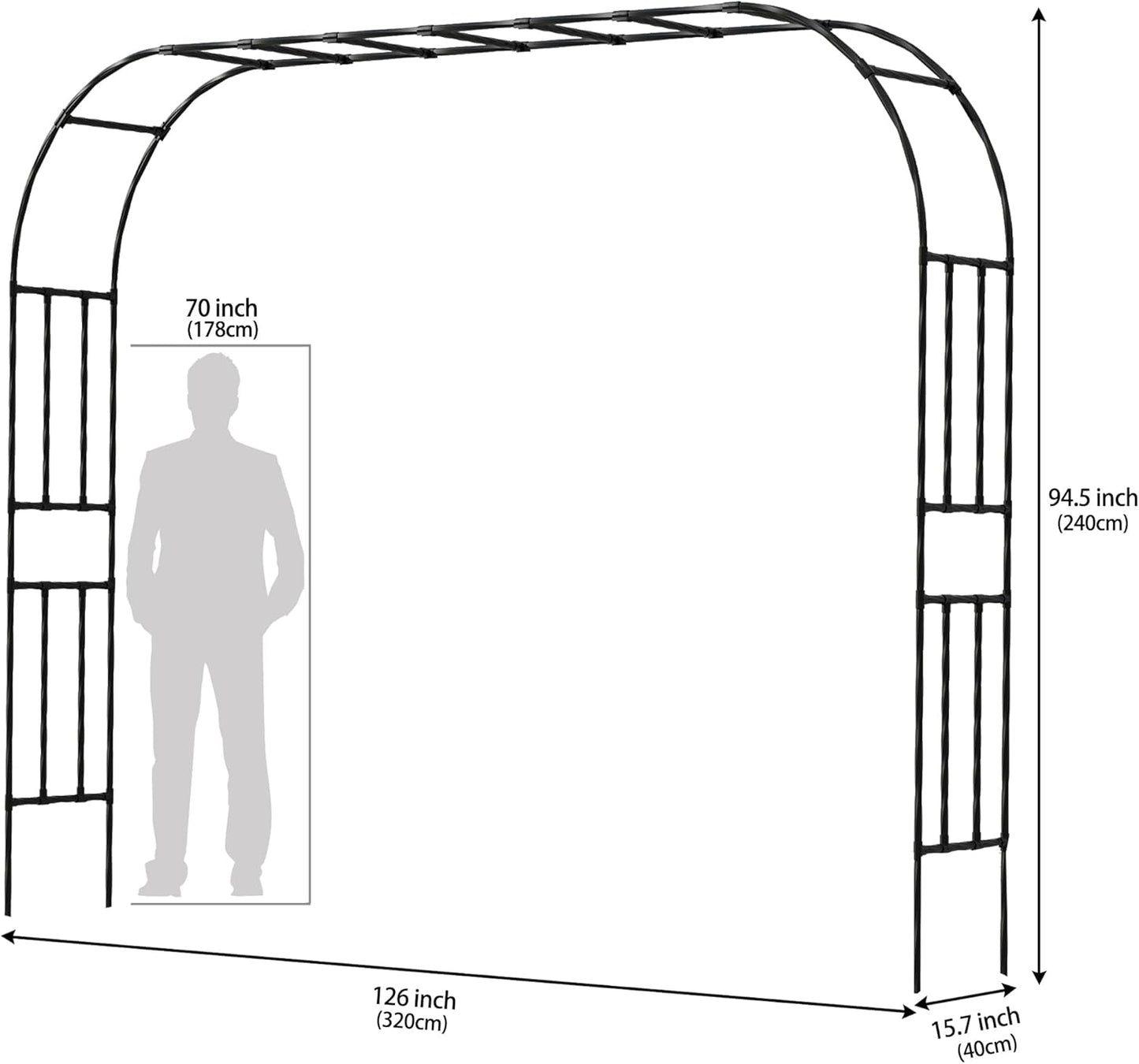 Twira Garden Arch Trellis, 7.9FT(240cm) Metal Garden Arbor Trellis for Climbing Plants Outdoor, Large Wedding Arch for Ceremony, Black Garden Archway Trellises Decoration for Lawn, Patio, Backyard