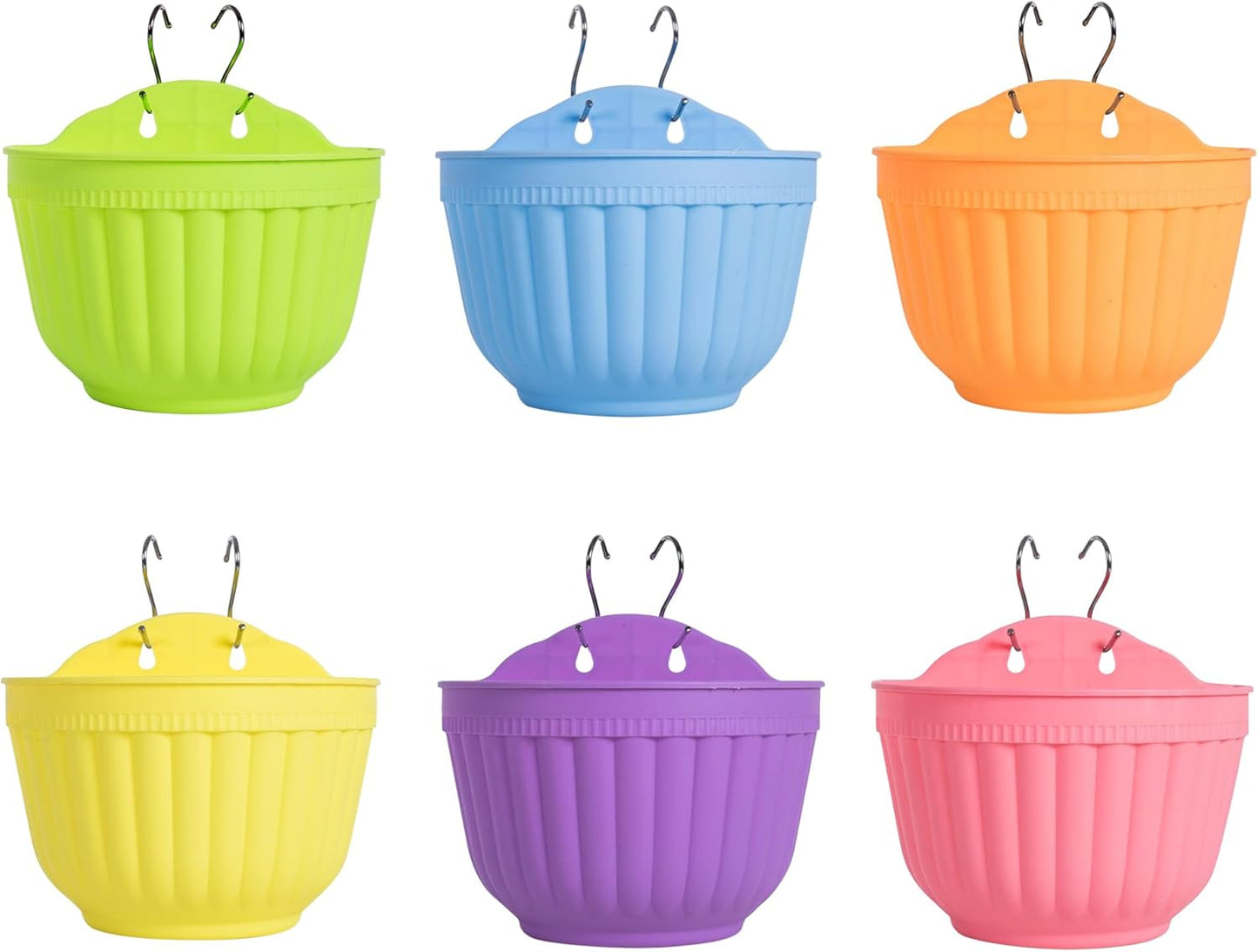 ORIMERC 6 Pack Colorful Wall Hanging Planters for Indoor Outdoor Plants, Hanging Plant Holder with Drainage Hole, Fence Balcony Planters Railing Hanging Pot, Plant Wall Mount Decor with Hooks/Screws
