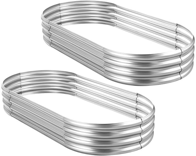 Land Guard 2Pcs Galvanized Raised Garden Bed Kit, 10×4×1ft Galvanized Planter Raised Garden Boxes Outdoor, Oval Large Metal Raised Garden Beds for Vegetables…………