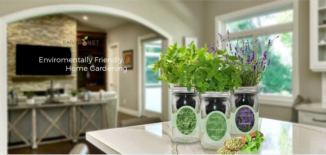 Hydroponic Herb Growing Kit, Self-Watering Mason Jar Herb Garden Starter Kit Indoor, Windowsill Herbs Garden, Grow Your Own Herbs from Organic Seeds (Lemon Balm)