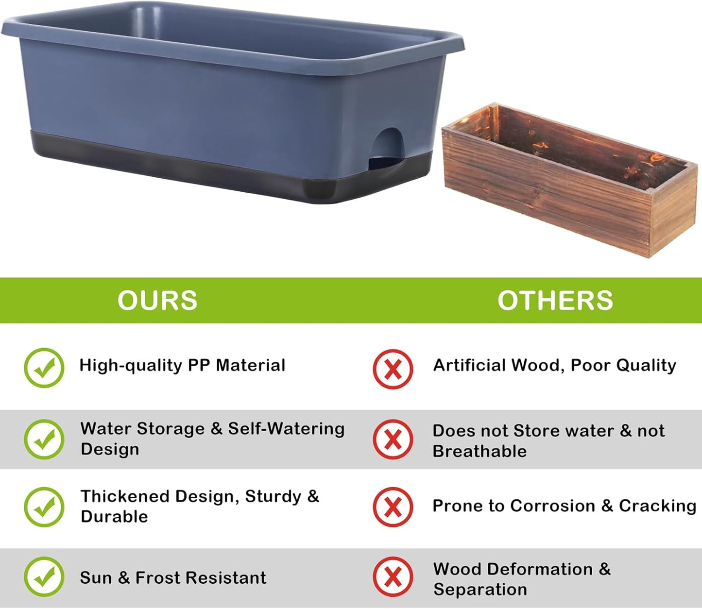 Window Box Planter 6 Pcs, 18 Inches Rectangle Flower Pots with Drainage Holes and Trays, Vegetable Planters for Windowsill Patio Garden Balcony Home Porch Yard Indoor Outdoor (Grey, 18*10*6 inch)