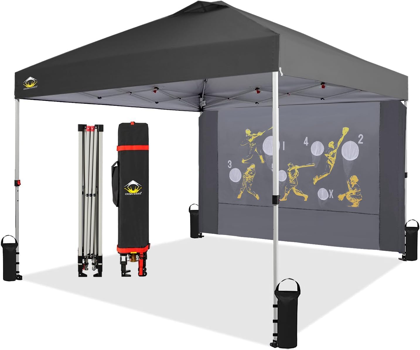 CROWN SHADES 10x10 Pop Up Canopy Tent with Game Netting - Beach Tent with One Push Setup - Outdoor Sun Shade for Events, Parties, Camping with STO-N-Go Cover Bag, Silver Coated Top, Grid Grey