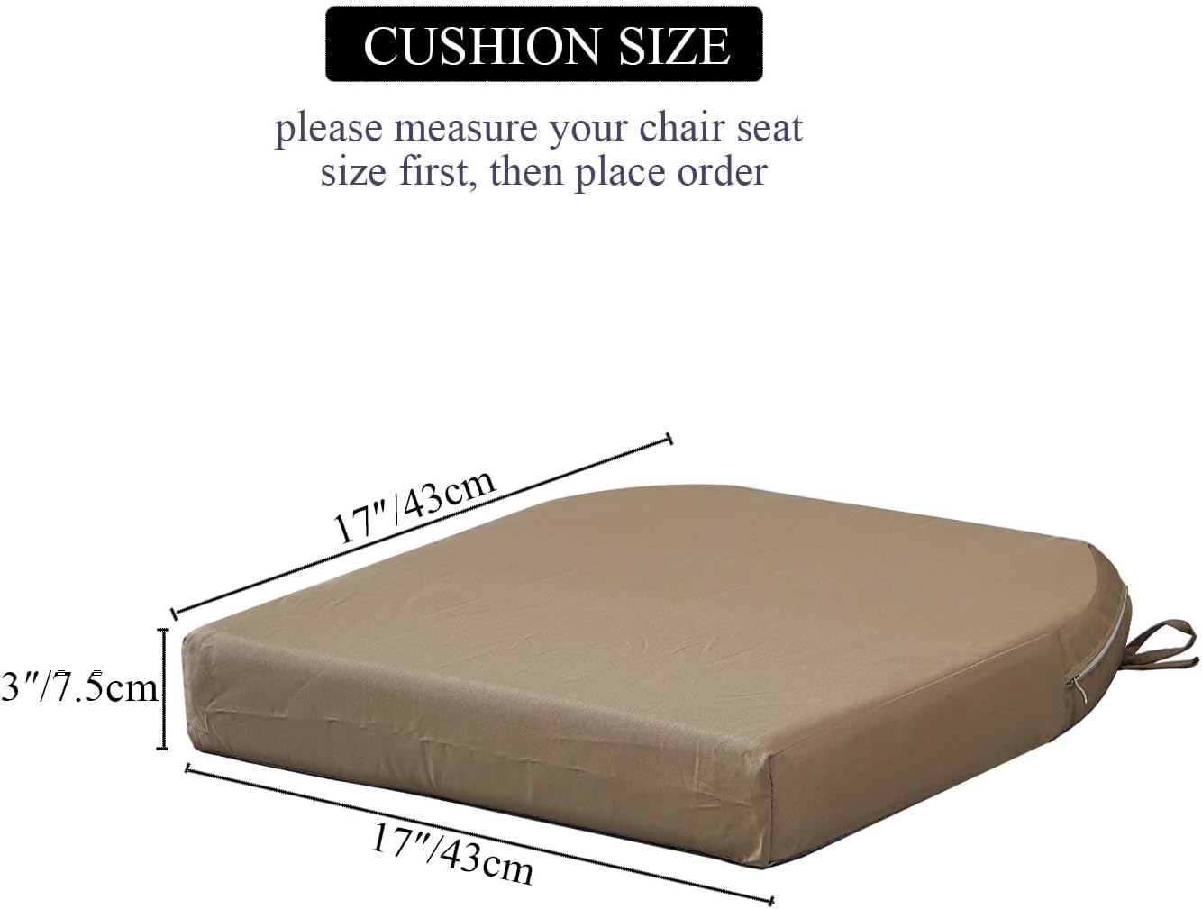 17 x 17 Inch Outdoor Seat Cushions for Patio Furniture with Non Slip and Ties Waterproof & UV Resistant Round Corner Outdoor Chair Cushions Replacement Set of 2, Khaki