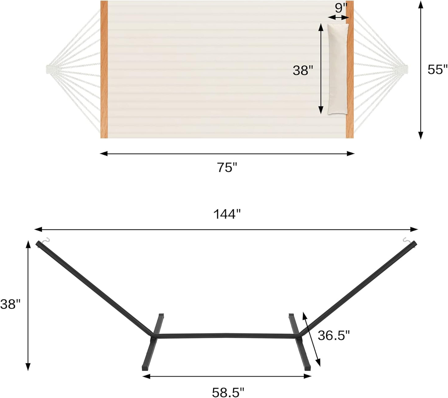 Two Person Hammock with Stand Heavy Duty, Outdoor Patio Hammock with Portable Steel Stand, Large Double Hammocks,480lbs Capacity.(Off White)