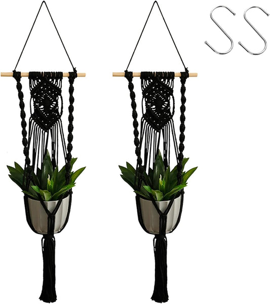 Artilady Black Plant Hanger Macrame Hanging Planter for Indoor Boho Plants Holder with Hooks Hanging Plant Basket Outdoor Window Wall Plants Home Decor